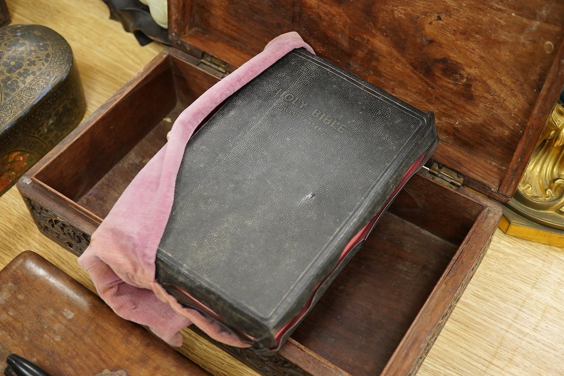 Five various 19th century boxes, variously detailed, largest 30cm wide